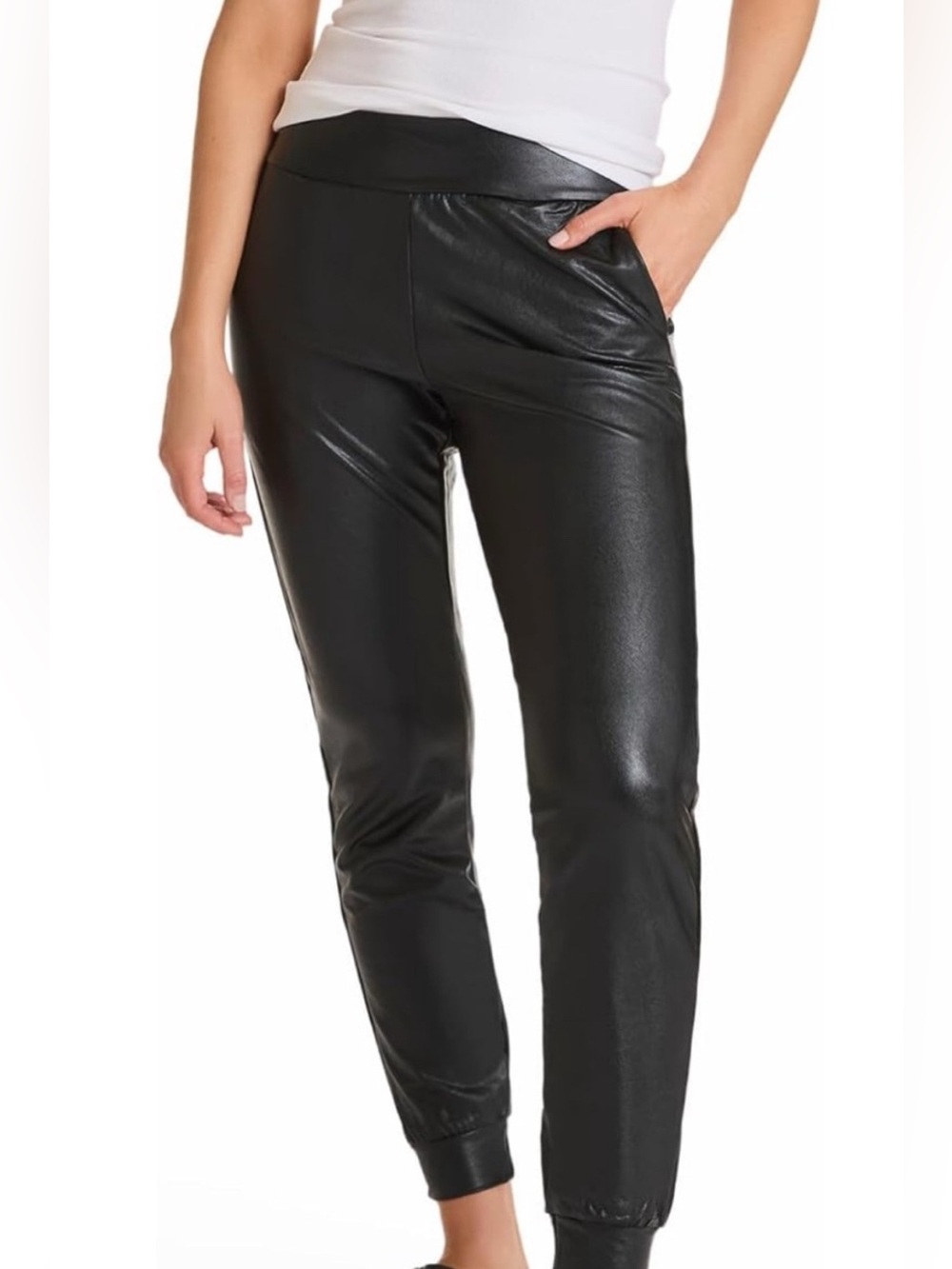 COMMANDO black faux leather joggers. Size large. Amazing condition!